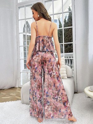 Marsilyan- Özel Tasarım Çiçek Desenli Salaş Kesim Şık 2'li Takım