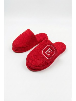 Ender Home E Harf Nakışlı Banyo ve Ev Havlu Terliği – %100 Pamuk Kaymaz Kalın Taban