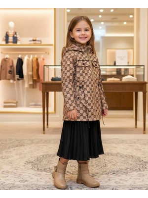 HC Kids Wear Kız Çocuk Kapüşonlu Trençkot Yağmurluk