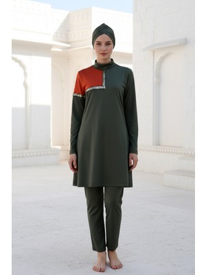 Marina Tam Kapalı Tesettür Mayo Haki M2108