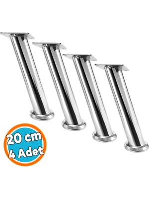 Nzb 4 Adet Tablalı Dereceli Ayarlanabilir Krom Metal Baza Tv Ünitesi Koltuk Mobilya Ayağı (20 Cm)