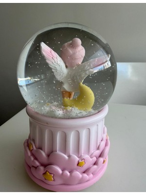 Bumelo Pembe Melek Büyük Boy Işıklı,müzikli Püskürtmeli Kar Küresi