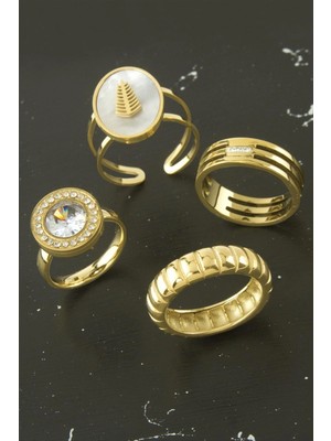 Marsilyan Karışık Lüks Zirkon Taşlı Çelik Yüzük 1 Adet