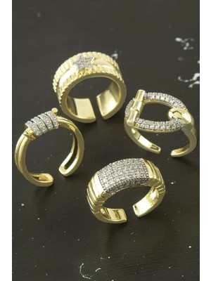 Marsilyan Karışık Lüks Zirkon Taşlı Çelik Yüzük 1 Adet