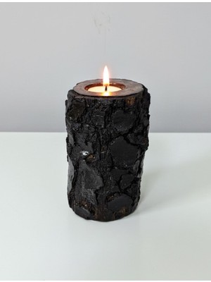 Tolga's Workshop Doğal Kabuklu Çam Ağacı Silindir Tealight Mumluk – El Yapımı