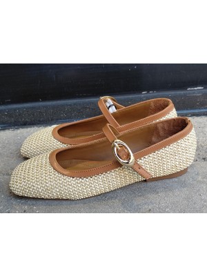 Kuum London K146-13 Exlusive Kadın Hasır Küt Burun Babet