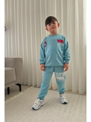 bebexy Spıderman Yazılı  Alt Üst Takım Mavi