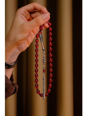 Dergah Tesbih Atölyesi Gümüş Fakir Usta El Işçiliği Nakkaş Imame Tasarım Orjinal Sıkma Kehribar Tesbih