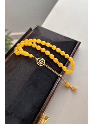 Dergah Tesbih Atölyesi Ağa Serisi Altın Tasarım Bilek Boy Ateş-I Sıkma Kehribar Tesbih