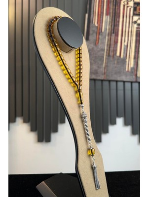 Dergah Tesbih Atölyesi Bilek Boy Gümüş Tasarım Bal Rengi Sıkma Kehribar Tesbih