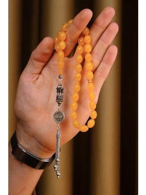 Dergah Tesbih Atölyesi Kişiye Özel Gümüş Isimli Tasarım Hanedan Serisi Ateş Kehribar Tesbih