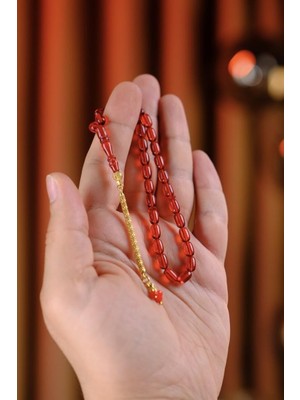 Dergah Tesbih Atölyesi Bilek Boy Gold Tasarım Gümüş Püskül Turuncu Ateş-I Sıkma Kehribar Tesbih