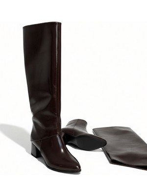 Divolya Lash Kahverengi Rugan Tak-Çıkar Konçlu  (5 cm Topuk Boyu ) Günlük Kullanım Bot ve Çizme