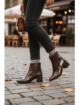 Divolya Fiamma Kahverengi Kırışık ( 5 cm Topuklu ) Günlük Kullanım Kadın Botu