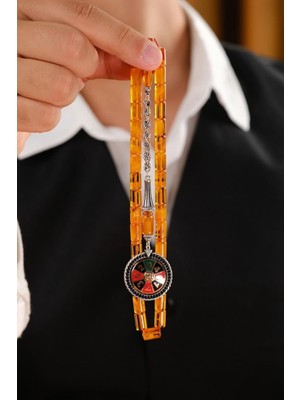 Dergah Tesbih Atölyesi Las Vegas Serisi Gümüş Tasarım Kes-Me Model Sarı Hareli Sıkma Kehribar Tesbih