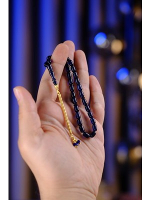 Dergah Tesbih Atölyesi Bilek Boy Gold Tasarım Gümüş Püskül Mavi Ateş-I Sıkma Kehribar Tesbih