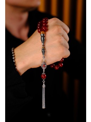 Dergah Tesbih Atölyesi Gümüş Fakir Usta El Işçiliği Nakkaş Imame Tasarım Orjinal Sıkma Kehribar Tesbih