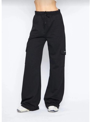 Mevese Zunex Kargo Cepli Palazzo Kadın Eşofman Altı - Siyah