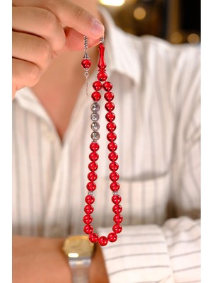 Dergah Tesbih Atölyesi Sevdiklerinize Özel Gümüş Isimli Tasarım Kırmızı Ateş Kehribar Tesbih