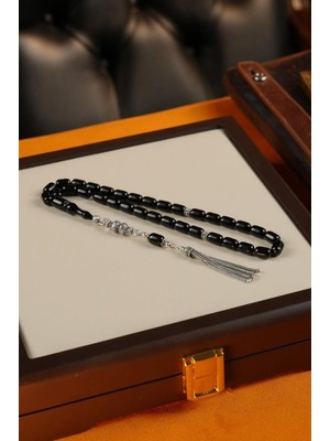 Dergah Tesbih Atölyesi Grand Serisi Gümüş Tasarım Siyah Sıkma Kehribar Tesbih