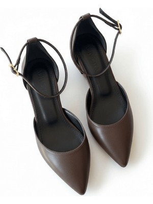 Divolya Happy Kahverengi ( 3 cm Topuklu ) Sivri Burun Topuklu Ayakkabı