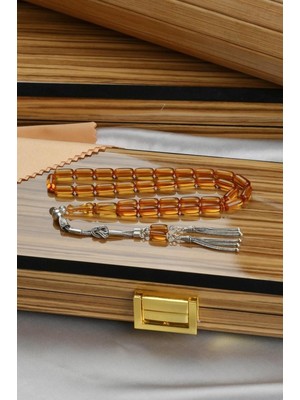 Dergah Tesbih Atölyesi Harmony Serisi Gümüş Tasarım Turuncu Ateş-I Sıkma Kehribar Tesbih