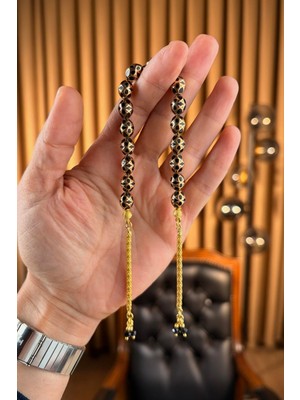 Dergah Tesbih Atölyesi Orjinal El Işçiliği Gümüş Tasarım Çelik Kafesli Siyah Zaza Tesbih