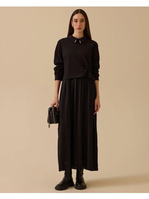 Seçil 1025 Bel Bağcıklı Çift Kumaşlı Elbise 10002521311025 #11-25#