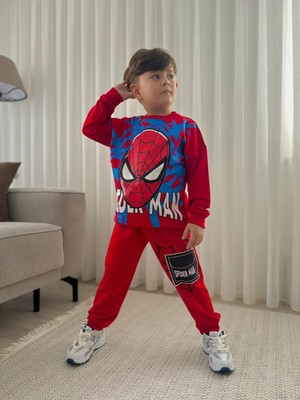 bebexy Spıderman Yazılı  Alt Üst Takım Kırmızı