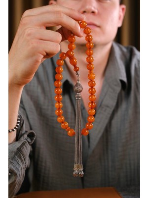 Dergah Tesbih Atölyesi Şahin Ağa Serisi Eskitme Orjinal Yeni Sıkma Kehribar Ağır Gümüş Tasarım Tesbih