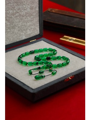 Dergah Tesbih Atölyesi Üstad Erkan Çubukcu Sistemli Tasarım Kapsül Model Hareli Yeşil Sıkma Kehribar Tesbih