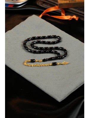 Dergah Tesbih Atölyesi 14 Ayar Altın Tasarım Bilek Boy Siyah Sıkma Tesbih