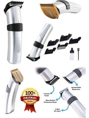 609 Profesyonel Şarjlı Saç Sakal Kesme Tıraş Makinesi Ergonomik Kullanım ve Dayanıklı Yapı Seti