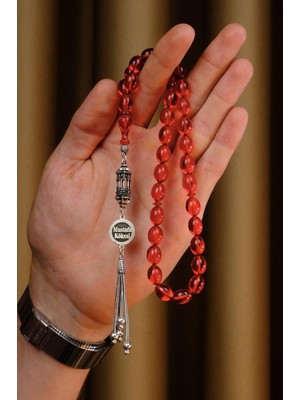 Dergah Tesbih Atölyesi Kişiye Özel Gümüş Isimli Tasarım Hanedan Serisi Ateş Kehribar Tesbih