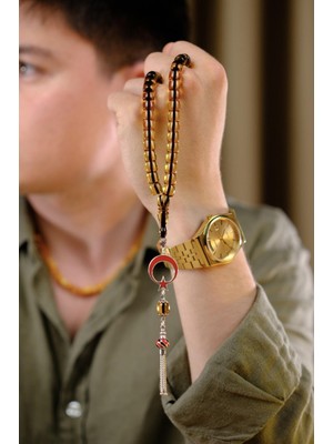 Dergah Tesbih Atölyesi Ayyıldız Tasarım Çeşm-I Bülbül Motif Bal Rengi Ateş-I Kehribar Tesbih