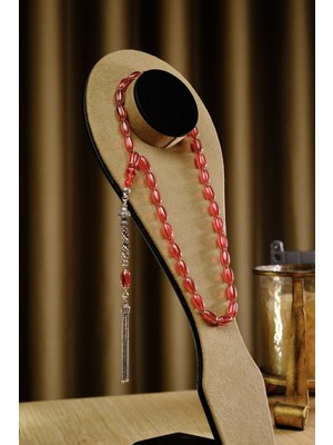 Dergah Tesbih Atölyesi Full Gümüş Premium El Işçiliği Karpuz Yarma Model Ateş Kehribar Tesbih