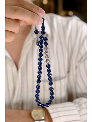 Dergah Tesbih Atölyesi Sevdiklerinize Özel Gümüş Isimli Tasarım Mavi Ateş Kehribar Tesbih