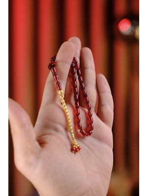 Dergah Tesbih Atölyesi Bilek Boy Gold Tasarım Gümüş Püskül Vişne Ateş-I Sıkma Kehribar Tesbih