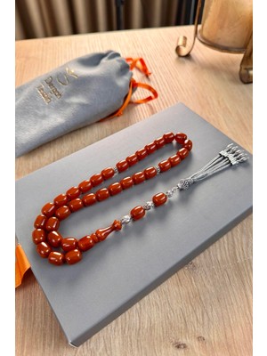 Dergah Tesbih Atölyesi Ağır Gümüş Tasarım Muazzam Hamur Ateşi Sıkma Kehribar Tesbih