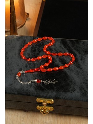 Dergah Tesbih Atölyesi Kişiye Özel Gümüş Imza Tasarım Arpa Kesim Ateş Kehribar Tesbih