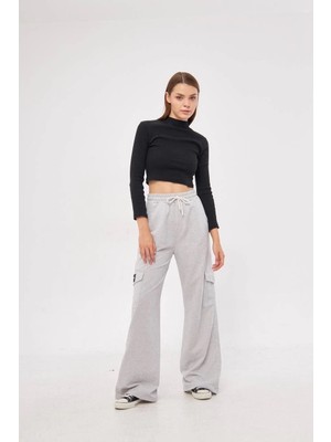 Mevese Vunka Kargo Cepli Palazzo Kadın Eşofman Pantolon - Gri