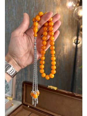 Dergah Tesbih Atölyesi Şahin Ağa Serisi Sıkma Kehribar Gümüş Tesbih