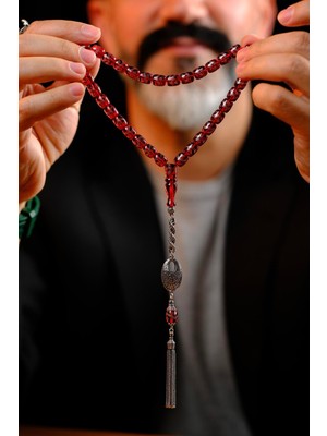 Dergah Tesbih Atölyesi Yoğun Gümüş Işlemeli Kapsül Model Sıkma Kehribar Tesbih