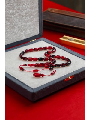 Dergah Tesbih Atölyesi Üstad Erkan Çubukcu Sistemli Tasarım Kapsül Model Hareli Kırmızı Sıkma Kehribar Tesbih