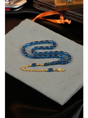 Dergah Tesbih Atölyesi 14 Ayar Altın Tasarım Bilek Boy Mavi Sıkma Tesbih