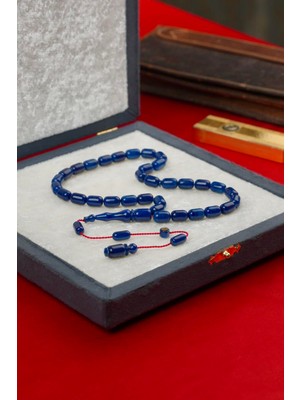 Dergah Tesbih Atölyesi Üstad Erkan Çubukcu Sistemli Tasarım Kapsül Model Hareli Mavi Sıkma Kehribar Tesbih