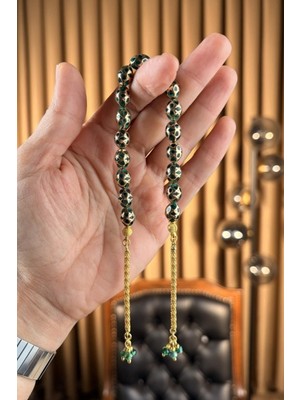 Dergah Tesbih Atölyesi Orjinal El Işçiliği Gümüş Tasarım Çelik Kafesli Yeşil Zaza Tesbih