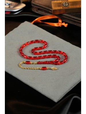 Dergah Tesbih Atölyesi 14 Ayar Altın Tasarım Bilek Boy Kırmızı Sıkma Tesbih