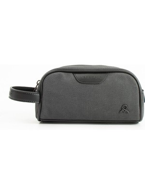 Mega Çanta Erkek Siyah Vegan Kanvas Deri Portföy Traşlık El Çantası