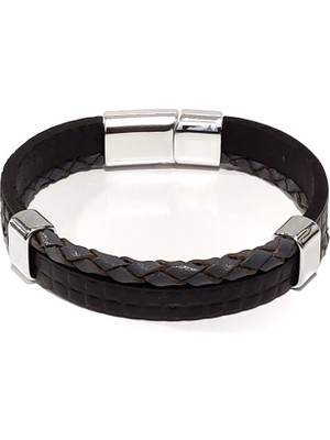 Herşey Nota Dark Line Piton Siyah Gerçek Deri Dokulu Erkek BILEKLIK-555